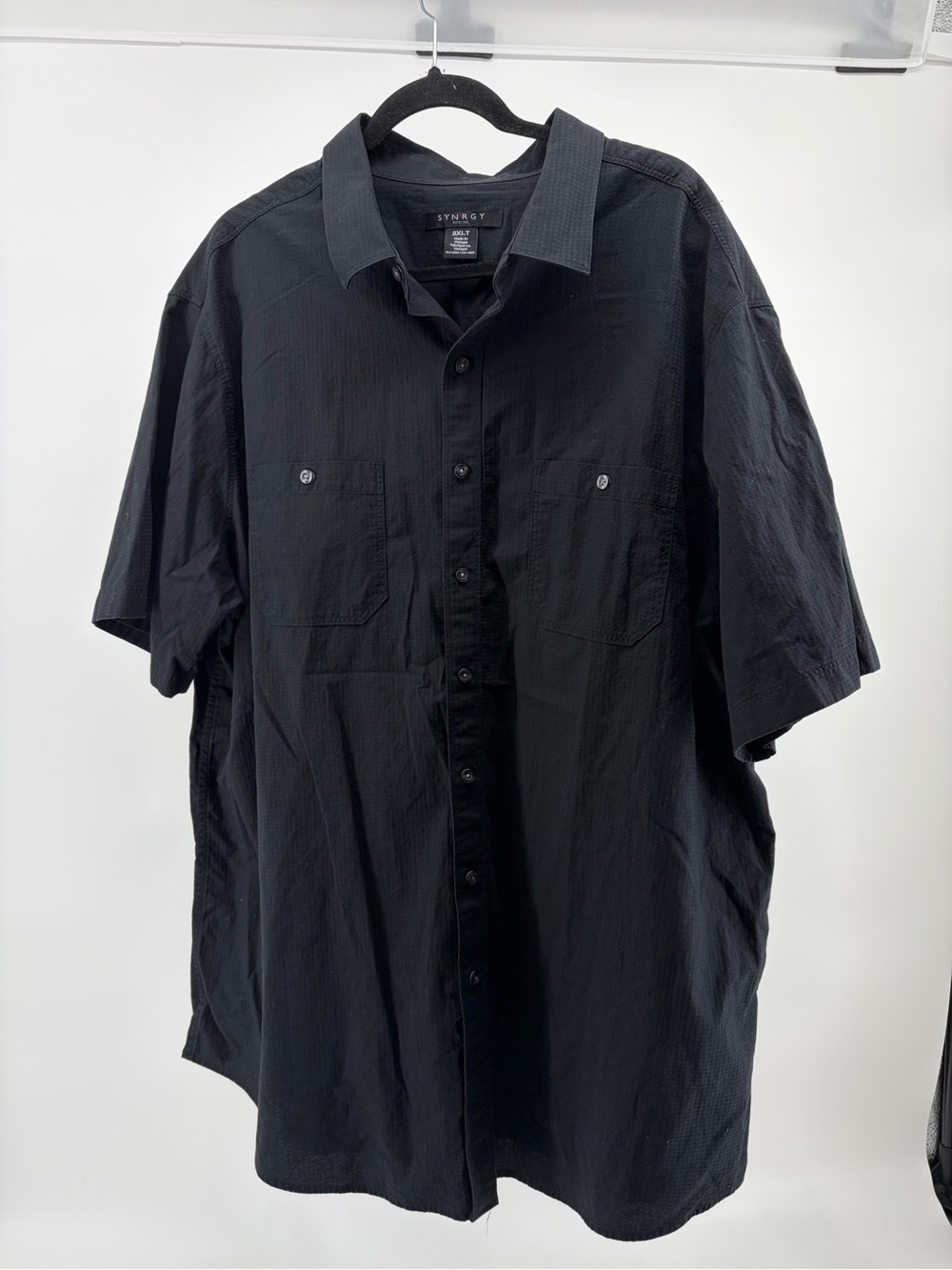 Synrgy Button Up Short Sleeve Shirt Black Men's Size 2XLT, Big & Tall Fit